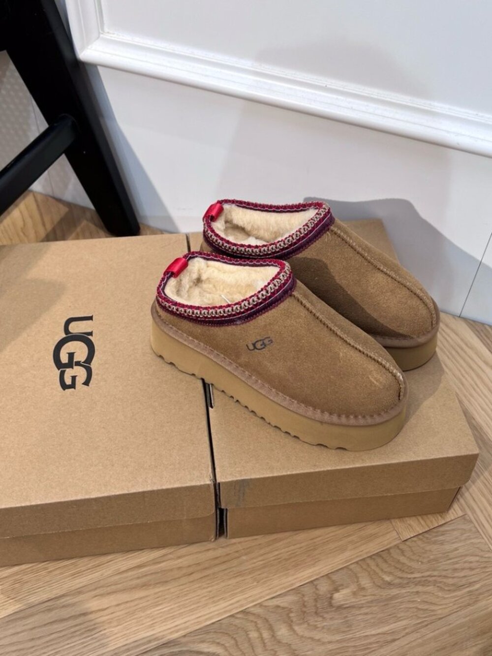 UGG Camel Platform Fleece Mules